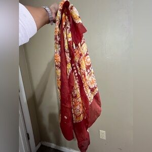 Vintage Lucky Brand 100% silk red and yellow paisley scarf